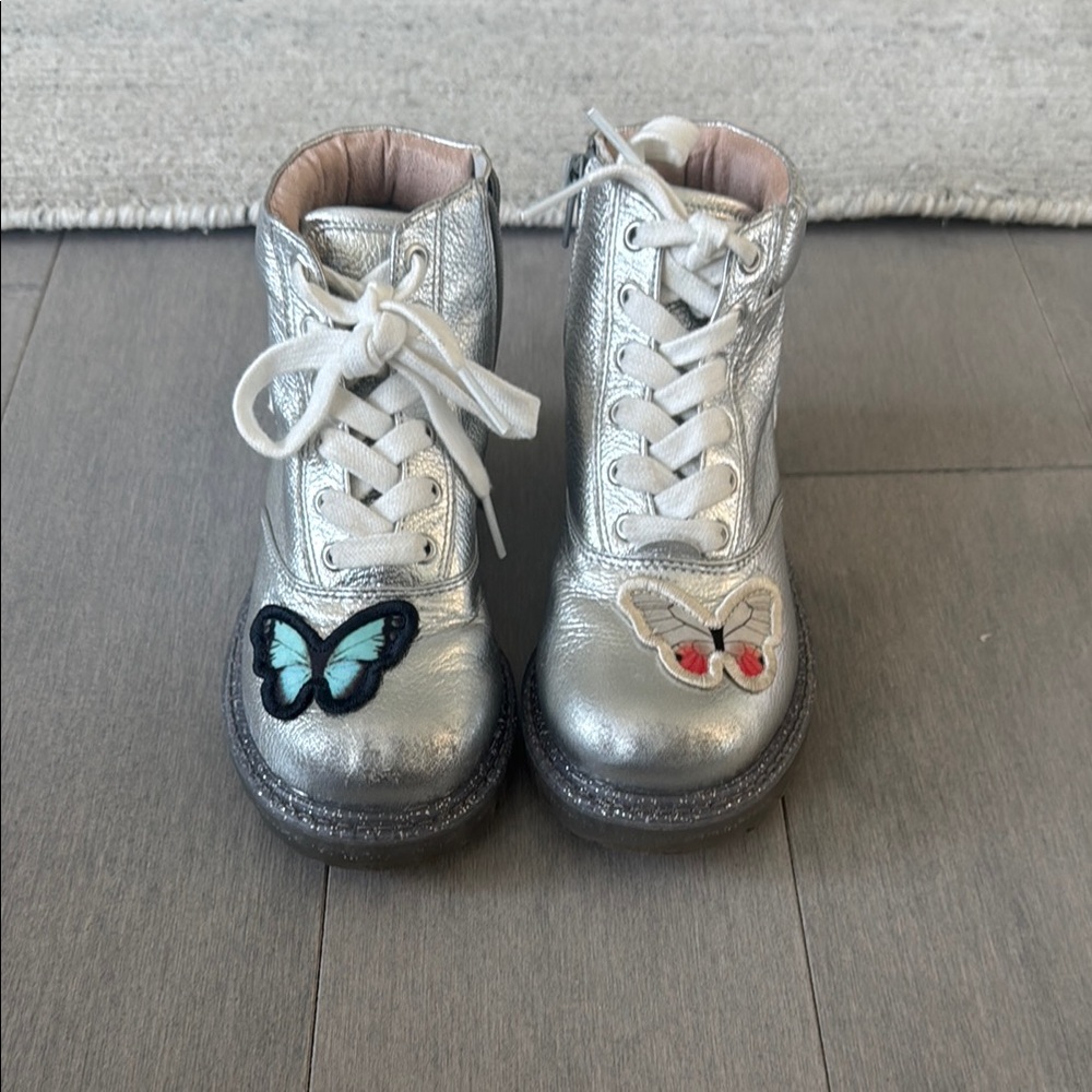 Sophia Webster Silver Butterfly Combat Boots